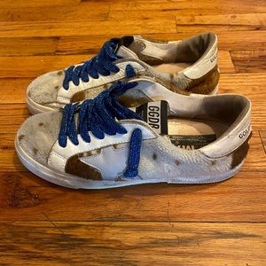 Golden Goose low top cow print blue laces size 6